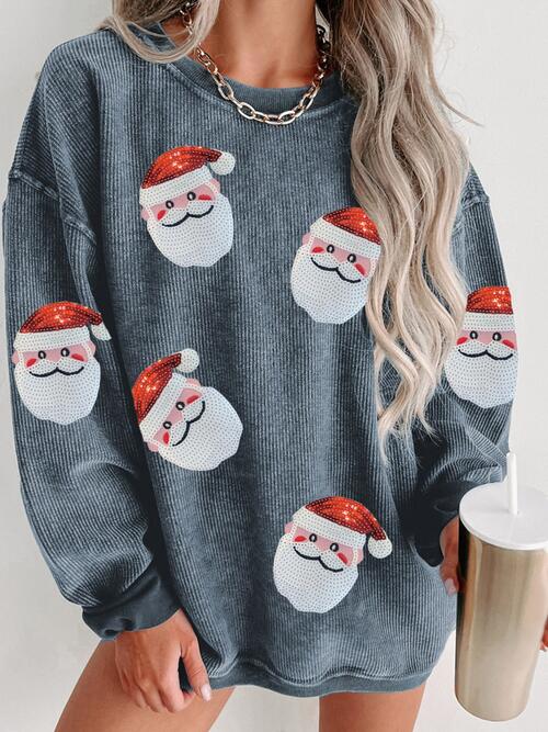 TastyHottie - Sequin Santa Patch Ribbed Sweatshirt Christmas Sweater