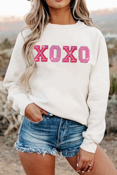 XOXO Round Neck Long Sleeve Sweatshirt White Clothes Ship From Overseas Sweater sweaters Sweatshirt SYNZ