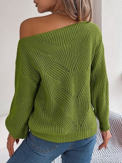 TastyHottie - Openwork  Off The Shoulder Long Sleeve Sweater