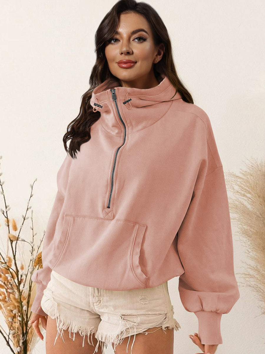 Zip-Up Dropped Shoulder Hoodie Peach clothes hoodie long sleeve MDML Ship From Overseas Shipping Delay 09/29/2023 - 10/02/2023 sweater sweaters Sweatshirt trend