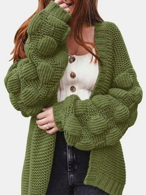 Open Front Oversized Fashion Long Sleeve Cardigan Sweater Green cardigan cardigans clothes S.X.H Ship From Overseas Sweater sweaters