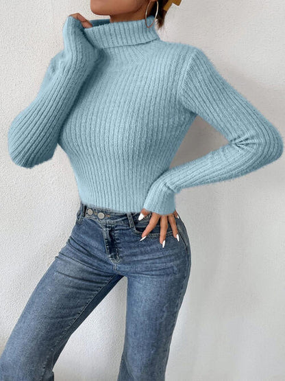 TastyHottie - Ribbed Turtleneck Long Sleeve Sweater