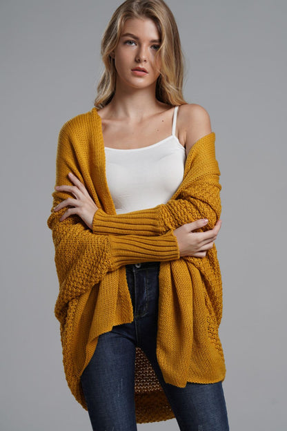 TastyHottie - Double Take Dolman Sleeve Open Front Ribbed Trim Longline Cardigan