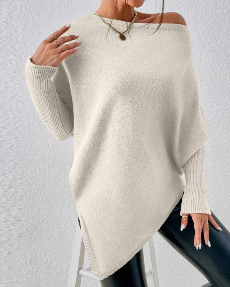 TastyHottie - Solid Color Sweater with Irregular Hem