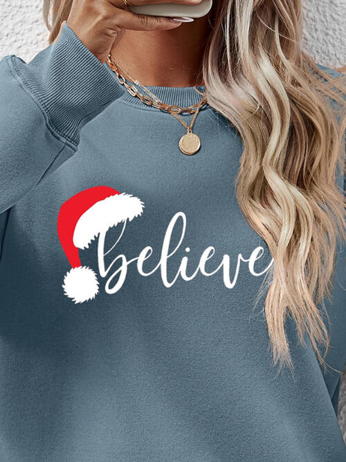 TastyHottie - BELIEVE Graphic Long Sleeve Holiday Christmas Sweatshirt