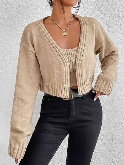 TastyHottie - Plain Sweater Cami and Cardigan Set