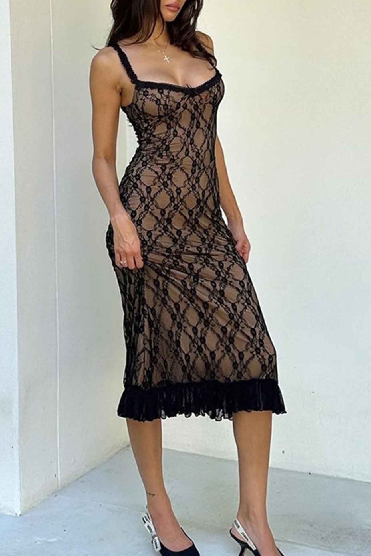 TastyHottie - Lace Patchwork Cami Midi Dress