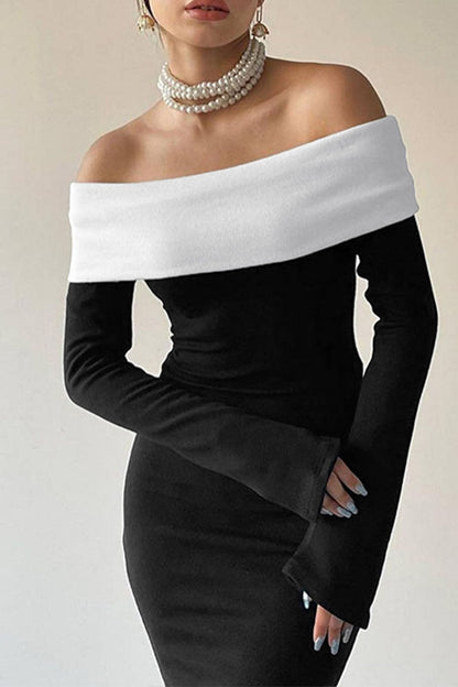 TastyHottie - Contrast Off Shoulder Maxi Dress