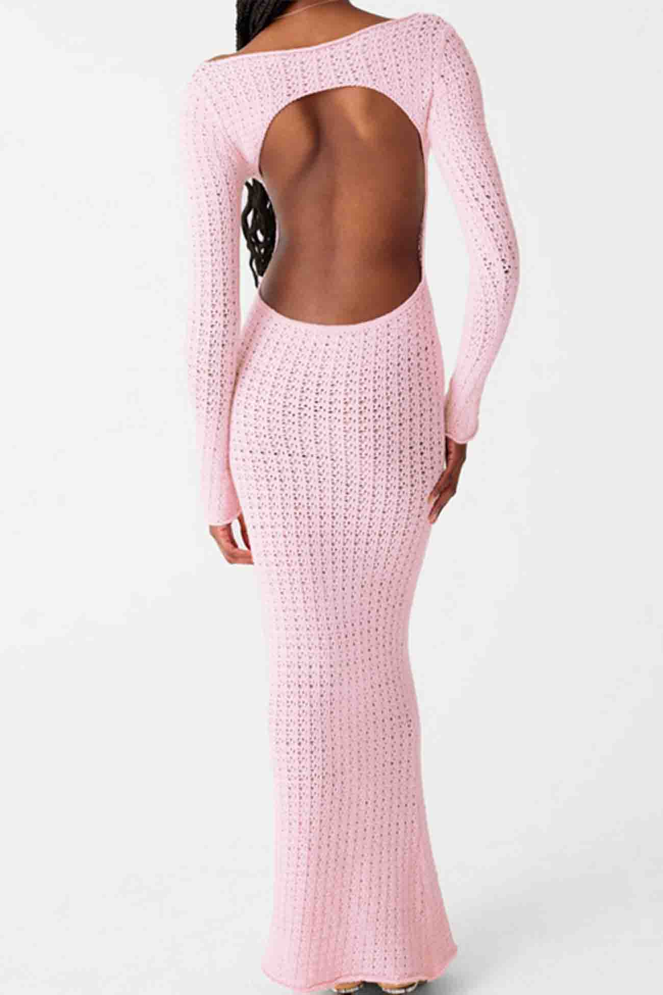 TastyHottie - Hollow Out Long Sleeve Backless Knitted Midi Dress