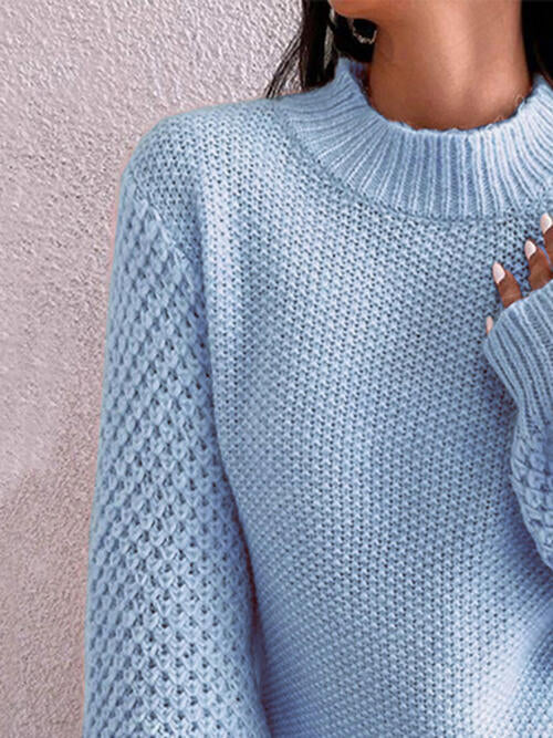 TastyHottie - Openwork Mock Neck Long Sleeve Sweater