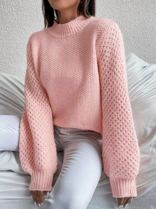 TastyHottie - Openwork Mock Neck Long Sleeve Sweater