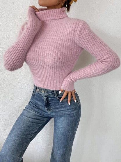 TastyHottie - Ribbed Turtleneck Long Sleeve Sweater