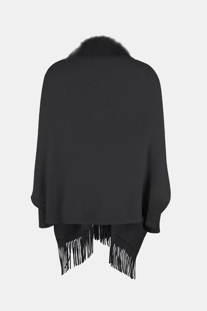 TastyHottie - Fringe Open Front Long Sleeve Poncho