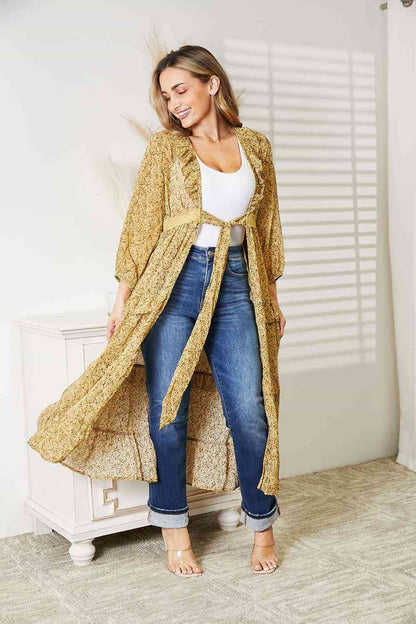 TastyHottie - HEYSON Full Size Tie Front Ruffled Duster Cardigan