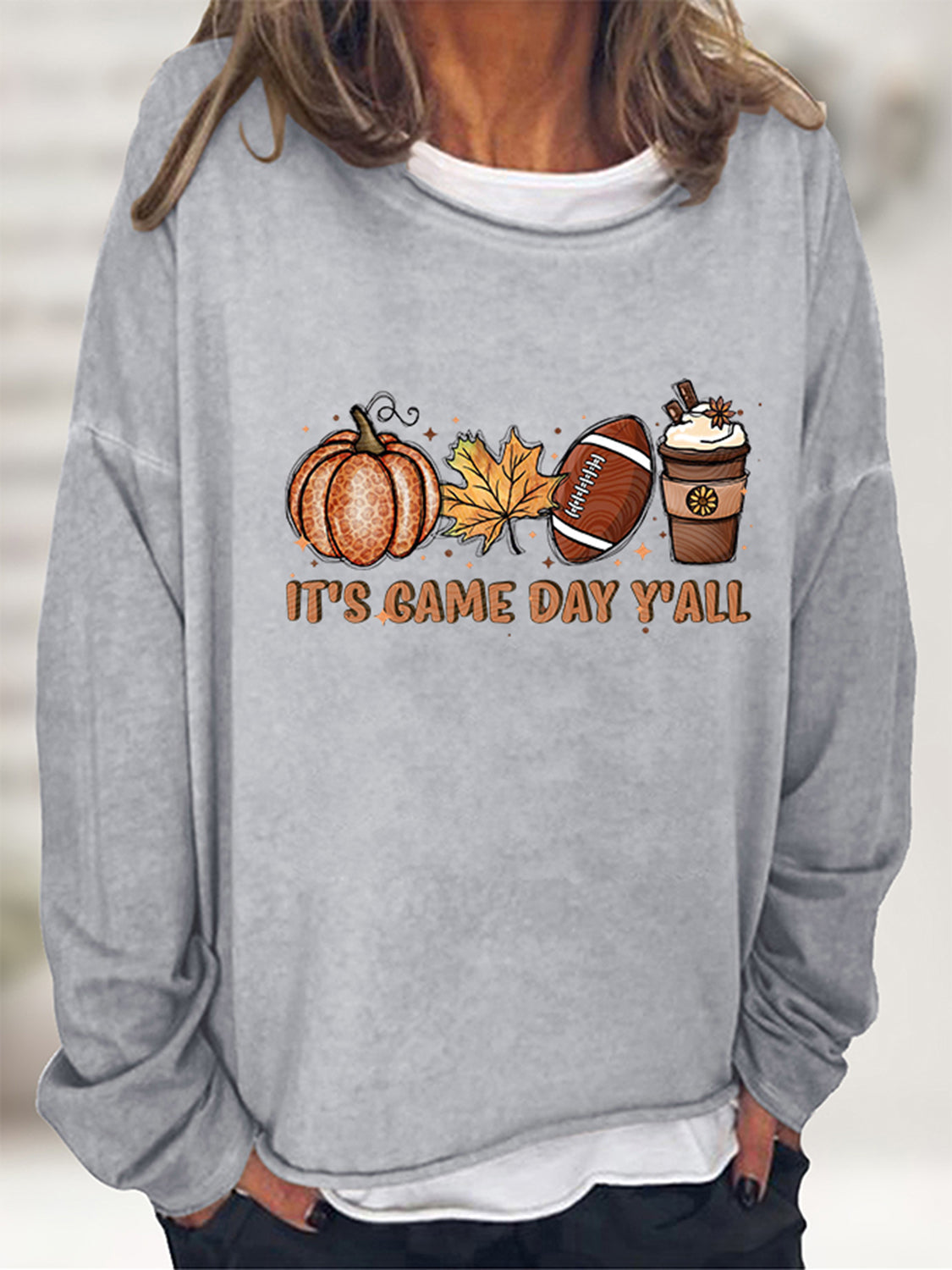 Full Size IT'S GAME DAY Y'ALL Graphic Sweatshirt Heather Gray clothes G@L@X long sleeve long sleeve shirt Ship From Overseas Shipping Delay 09/29/2023 - 10/04/2023 Sweater sweaters trend