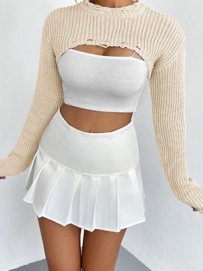 TastyHottie - Distressed Long Sleeve Cropped Sweater