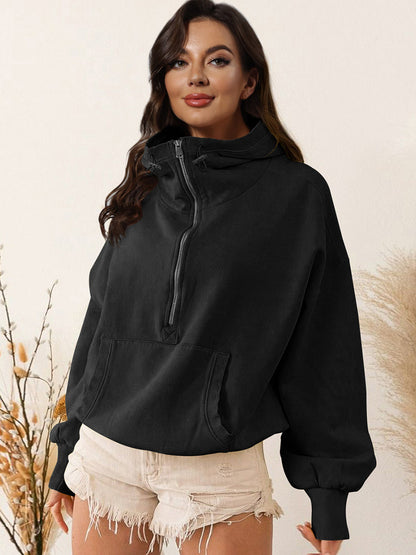 Zip-Up Dropped Shoulder Hoodie Black clothes hoodie long sleeve MDML Ship From Overseas Shipping Delay 09/29/2023 - 10/02/2023 sweater sweaters Sweatshirt trend