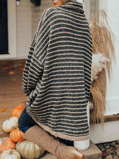 TastyHottie - Striped Turtleneck Sweater with Pockets