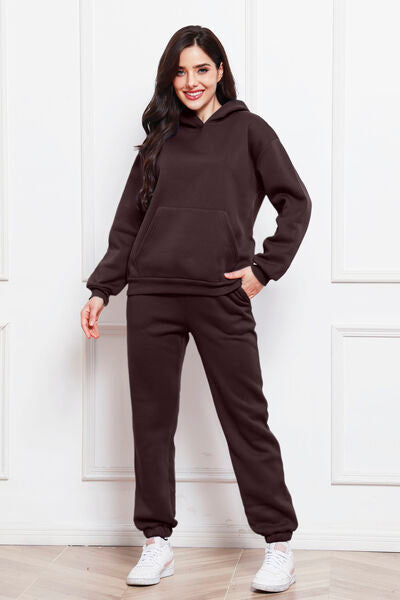 Drop Shoulder Long Sleeve Hoodie and Pants Set, 2 Piece Sweater and Pants Set Chocolate bottoms clothes lounge lounge wear lounge wear sets loungewear loungewear sets S.S.Ni sets Ship From Overseas Sweater sweaters Sweatshirt