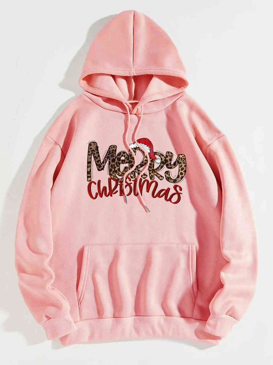 MERRY CHRISTMAS Graphic Drawstring Hoodie Blush Pink Christmas christmas sweater clothes E@M@E Ship From Overseas