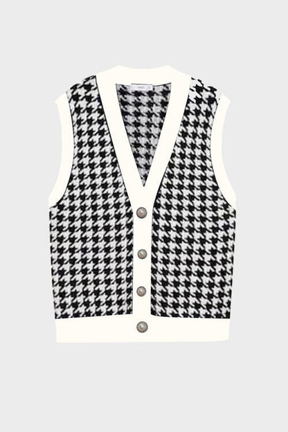 TastyHottie - Houndstooth Button Front Sweater Vest