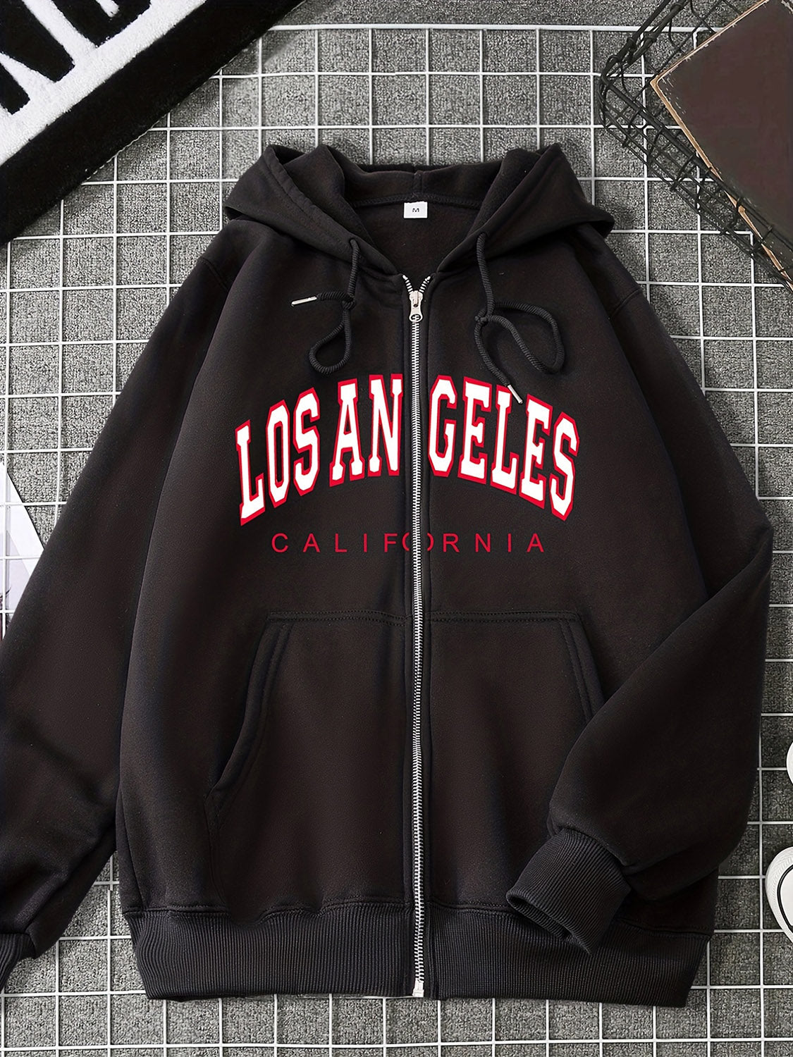 LOS ANGELES CALIFORNIA Graphic Drawstring Hooded Jacket Black clothes S&M&Y Ship From Overseas Shipping Delay 09/29/2023 - 10/05/2023 Sweater sweaters trend