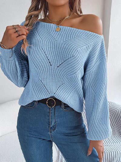 TastyHottie - Openwork  Off The Shoulder Long Sleeve Sweater