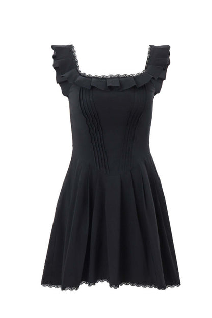 TastyHottie - Square Neck Pleated Lace Mini Dress