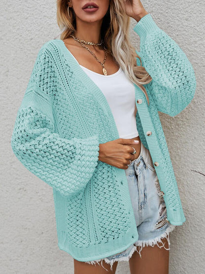 TastyHottie - Openwork Button Front Cardigan