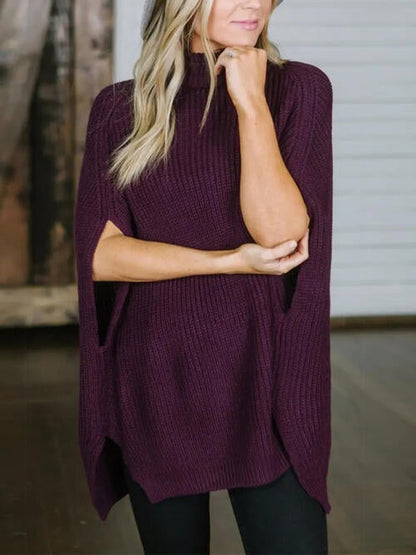 TastyHottie - Turtleneck Slit Sleeveless Sweater