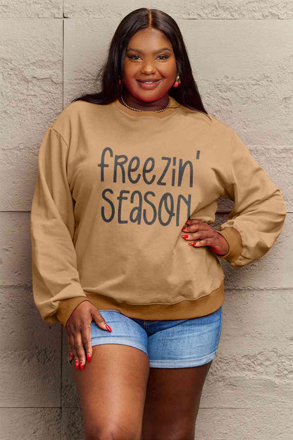 Simply Love Full Size FREEZIN' SEASON Graphic Sweatshirt Caramel clothes Ship From Overseas Simply Love sweater sweaters