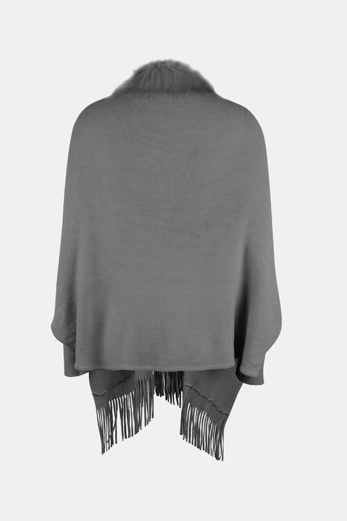 TastyHottie - Fringe Open Front Long Sleeve Poncho