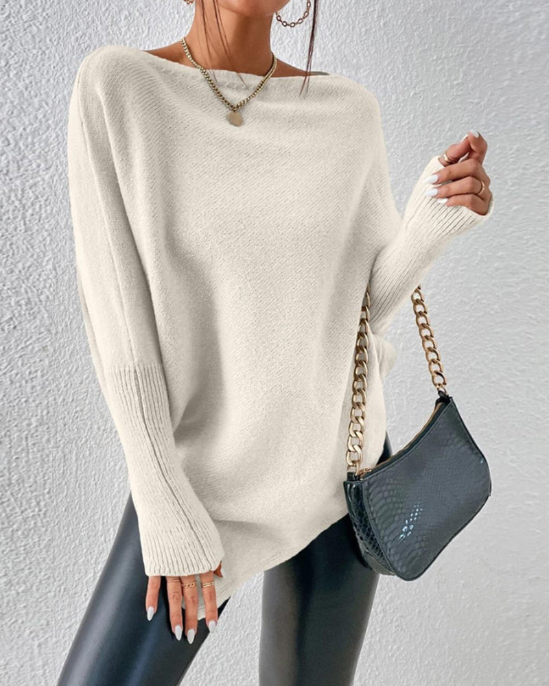 TastyHottie - Solid Color Sweater with Irregular Hem