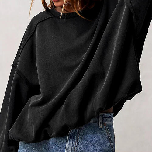 TastyHottie - Exposed Seam Dropped Shoulder Oversized Fashion  Sweatshirt