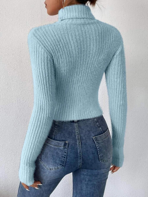 TastyHottie - Ribbed Turtleneck Long Sleeve Sweater