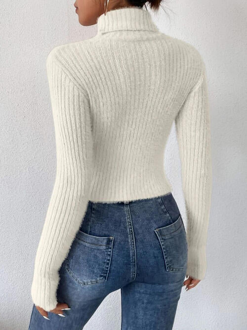 TastyHottie - Ribbed Turtleneck Long Sleeve Sweater