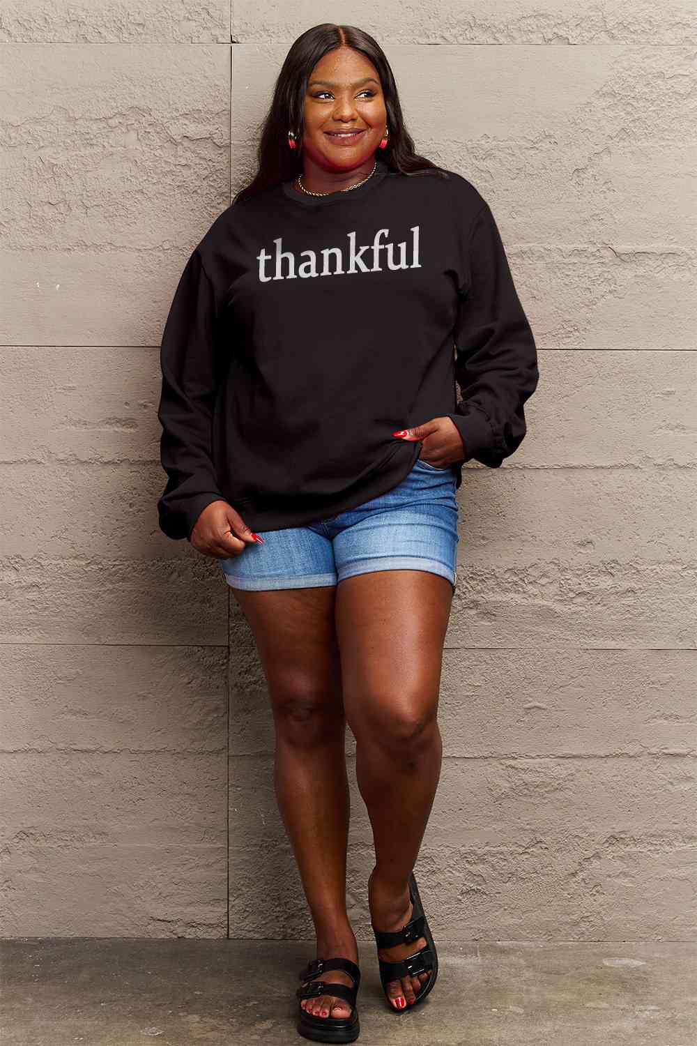 TastyHottie - Simply Love Full Size THANKFUL Graphic Sweatshirt