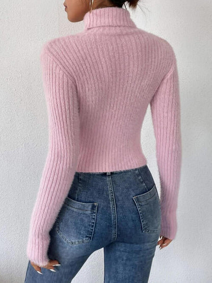 TastyHottie - Ribbed Turtleneck Long Sleeve Sweater