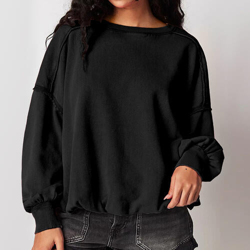 Exposed Seam Dropped Shoulder Oversized Fashion Sweatshirt Black clothes D&C Ship From Overseas sweater sweaters Sweatshirt