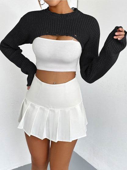 TastyHottie - Distressed Long Sleeve Cropped Sweater