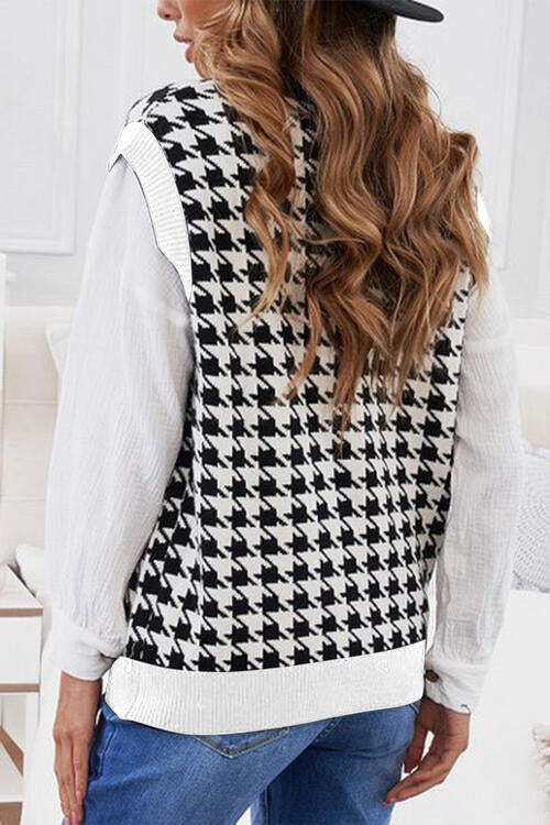 TastyHottie - Houndstooth Button Front Sweater Vest