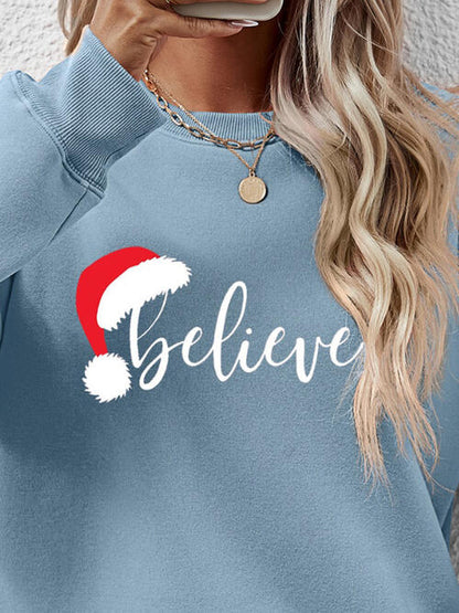 TastyHottie - BELIEVE Graphic Long Sleeve Holiday Christmas Sweatshirt