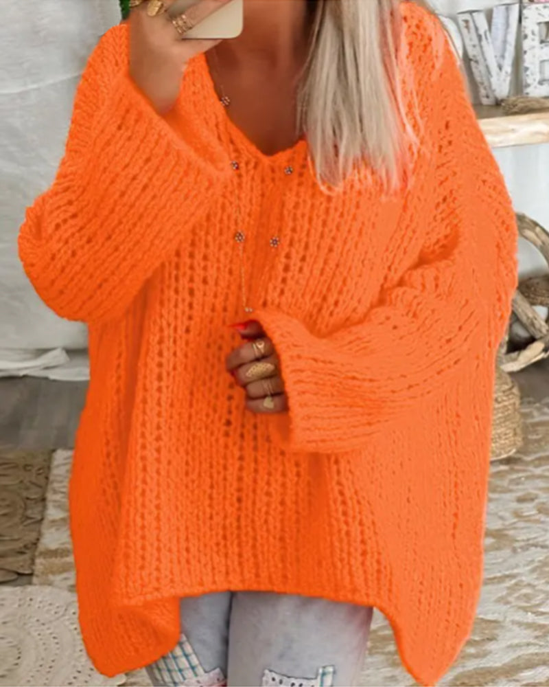 V Neck Loose Knitted Pullover Orange 2023 f/w 23BF clothes discount spring Sweaters sweaters & cardigans Tops/Blouses