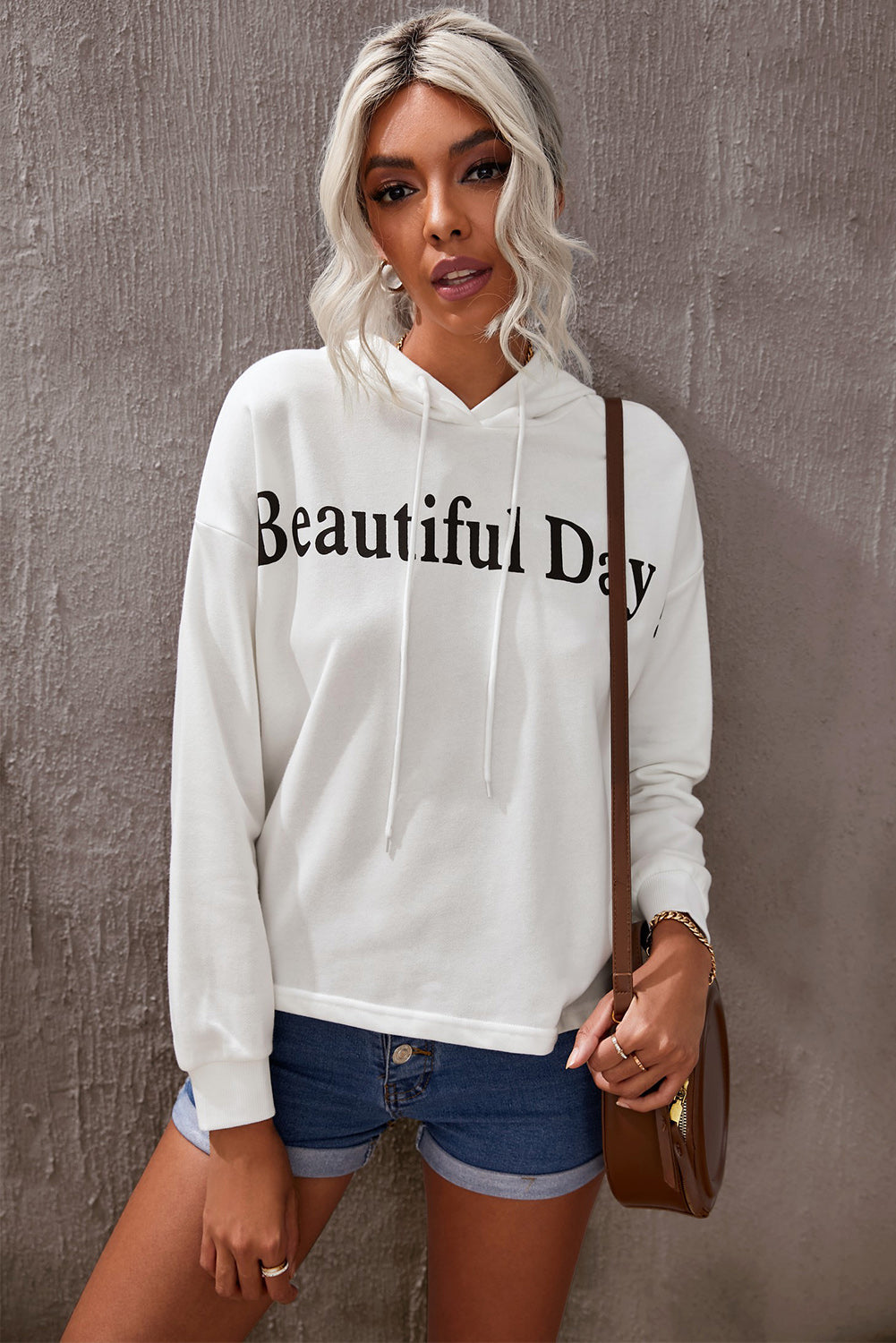 BEAUTIFUL DAY Graphic Drawstring Hoodie White clothes Ship From Overseas Sweater sweaters SYNZ trend