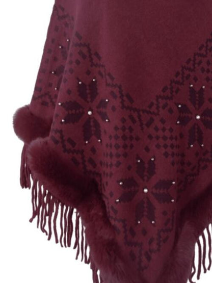 TastyHottie - Fringe Geometric Cape Sleeve Poncho