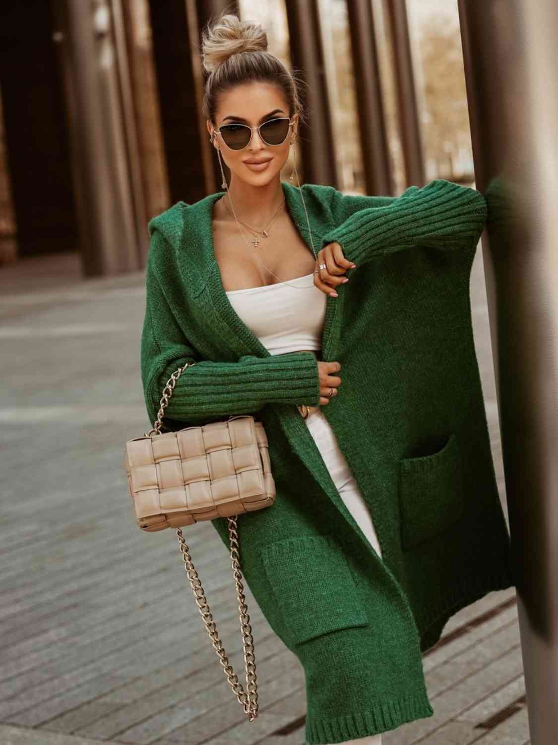 Full Size SIMPLY LIVE Hooded Cardigan Green cardigans clothes long sweaters Ship From Overseas sweaters Z@N