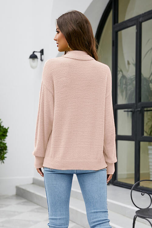 TastyHottie - Mock Neck Dropped Shoulder Long Sleeve Sweater