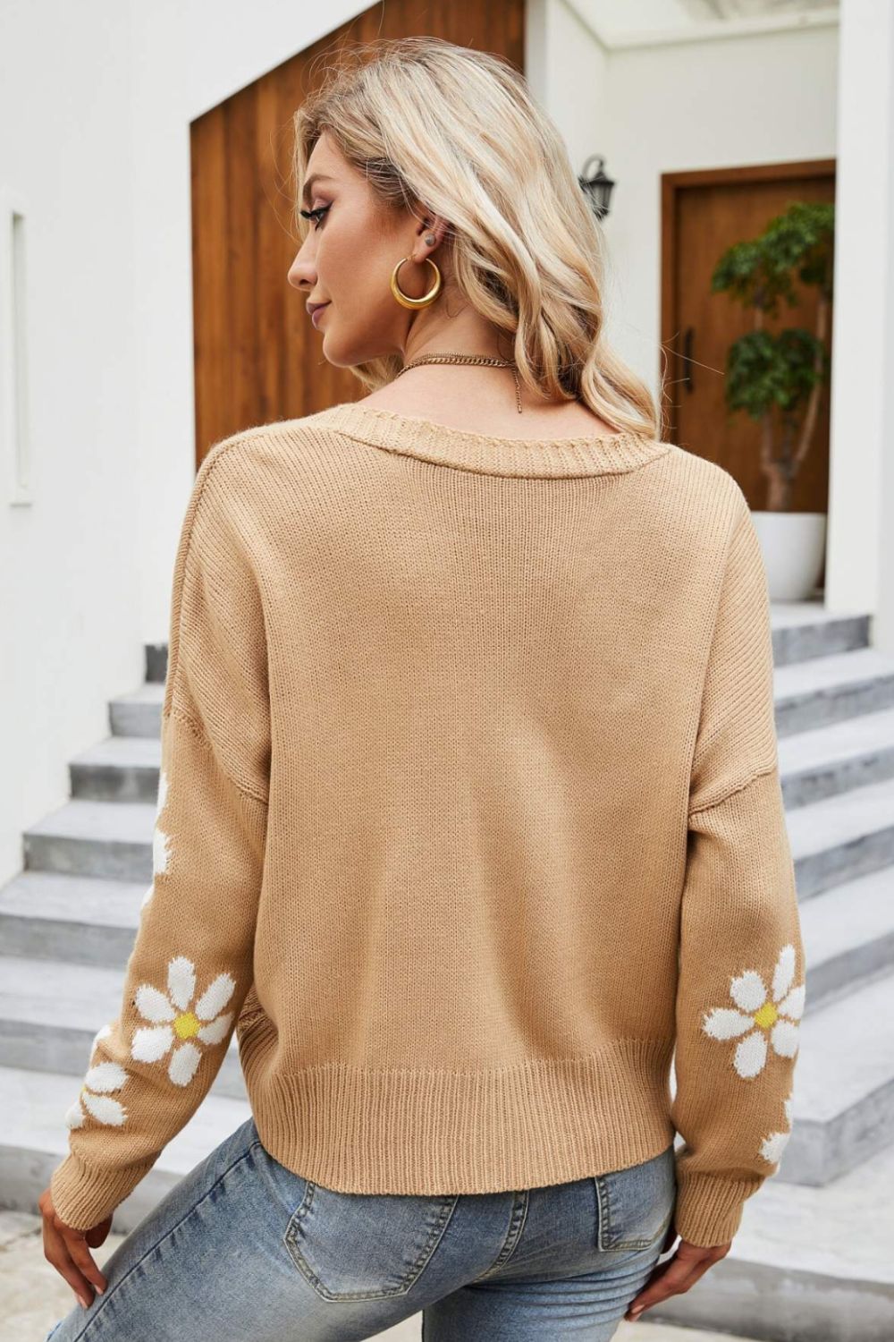 TastyHottie - Floral Ribbed Trim Drop Shoulder Cardigan