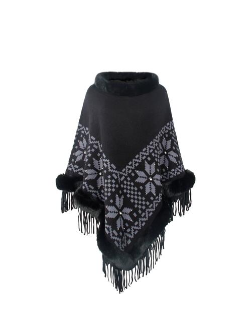 TastyHottie - Fringe Geometric Cape Sleeve Poncho