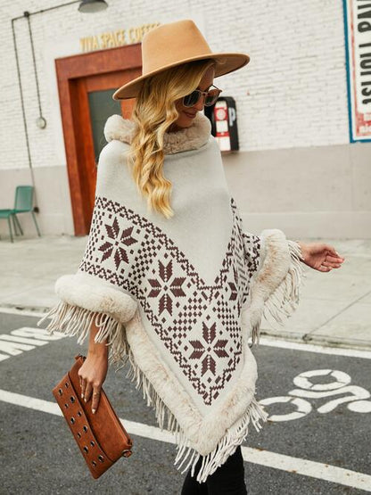 TastyHottie - Fringe Geometric Cape Sleeve Poncho